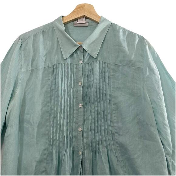 Soft Surroundings Button Up Linen Tunic Womens Large Pin Tuck Long Sleeve - Picture 2 of 12